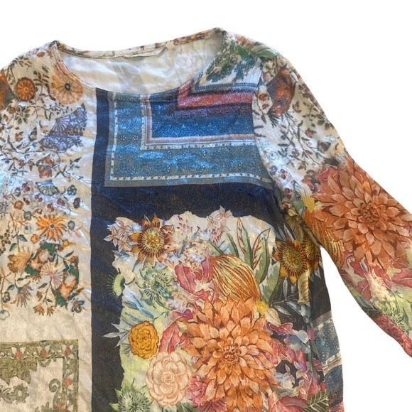 S Soft Surroundings 2BJ49 Ashbury Velvet Tunic Top Floral Print Shirt Romantic - Picture 2 of 6